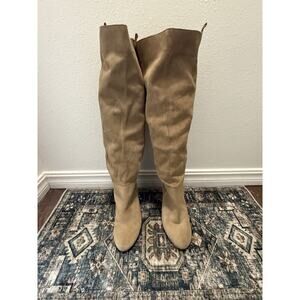 Zara women's Tan suede knee high pull on boot chunky heel, EU 40, US 9